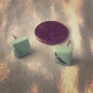 Teal (Aqua) and Gold Square Stud Earrings